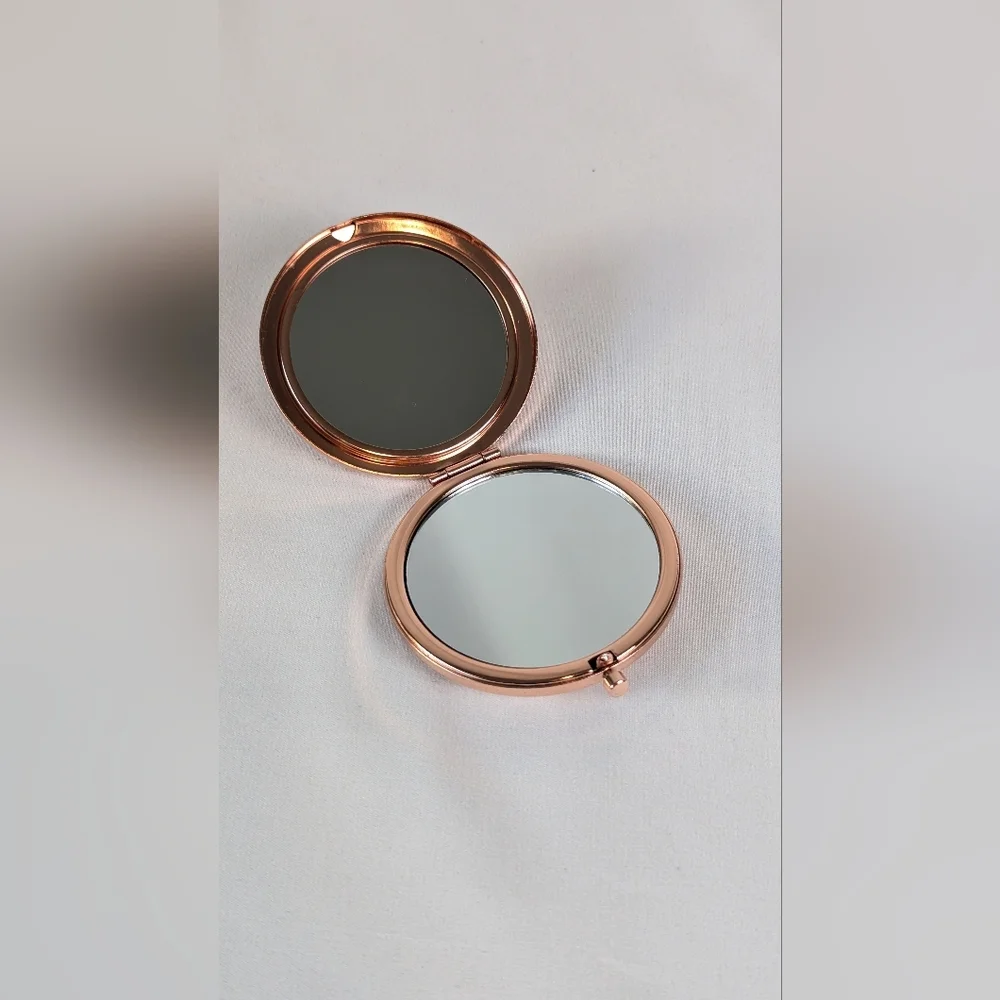 Compact Mirror Designer Inspired Cosmetic Faux Rose Gold Rhinestone Sparkle NWOT